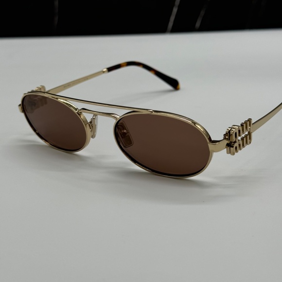 NEW MU54ZS ZVN70D MIU MIU GOLD BROWN OVAL SMU 54Z ZVN70D WOMEN SUNGLASSES main image 9